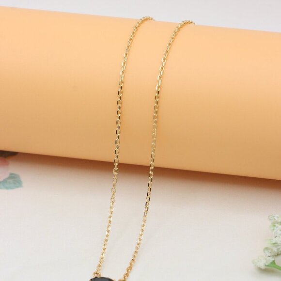 Elegant Rose Gold Necklace with Black Stone Pendant, XPNL0405 - Picture 7 of 12